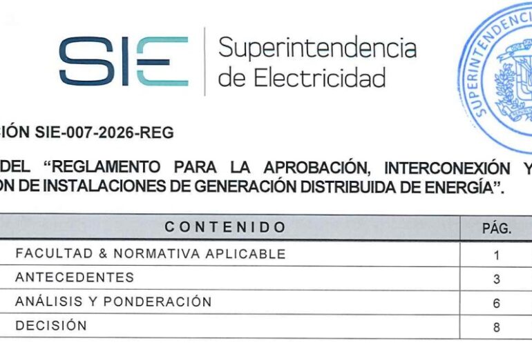 SIE Superintendencia de Electricidad 007 2026 REG