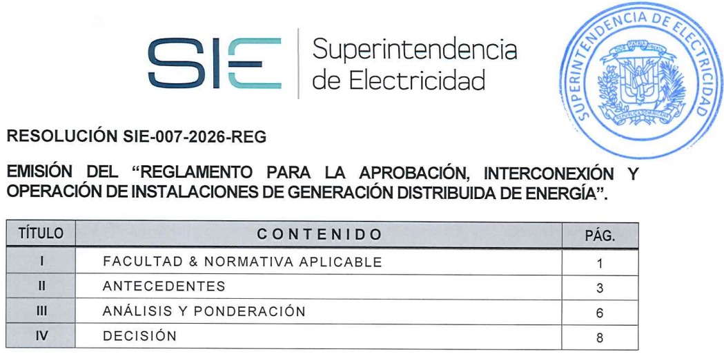 SIE Superintendencia de Electricidad 007 2026 REG